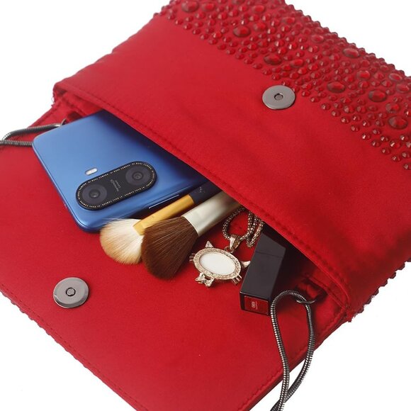 ⚡ Women's Sparkling Red Evening Rhinestone Shoulder Chain Crystal Clutch Bag - Picture 6 of 6